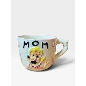 Vintage Sansco Japan Blonde Mom on Phone Large Mug Cup 1940's Gift Mother